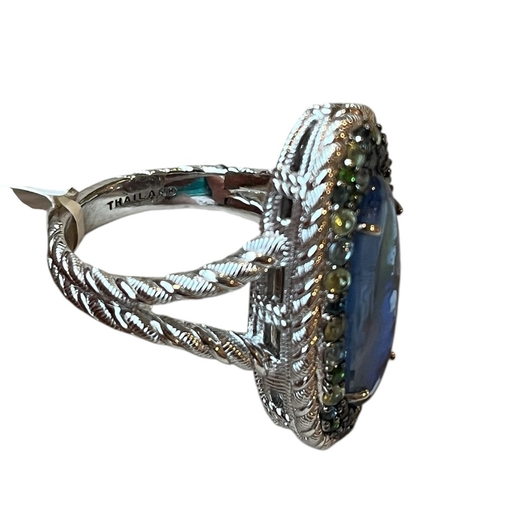 Judith Ripka Sterling Silver Abalone Ring with Blue Green Gemstones NWT Size 8 - Picture 7 of 16